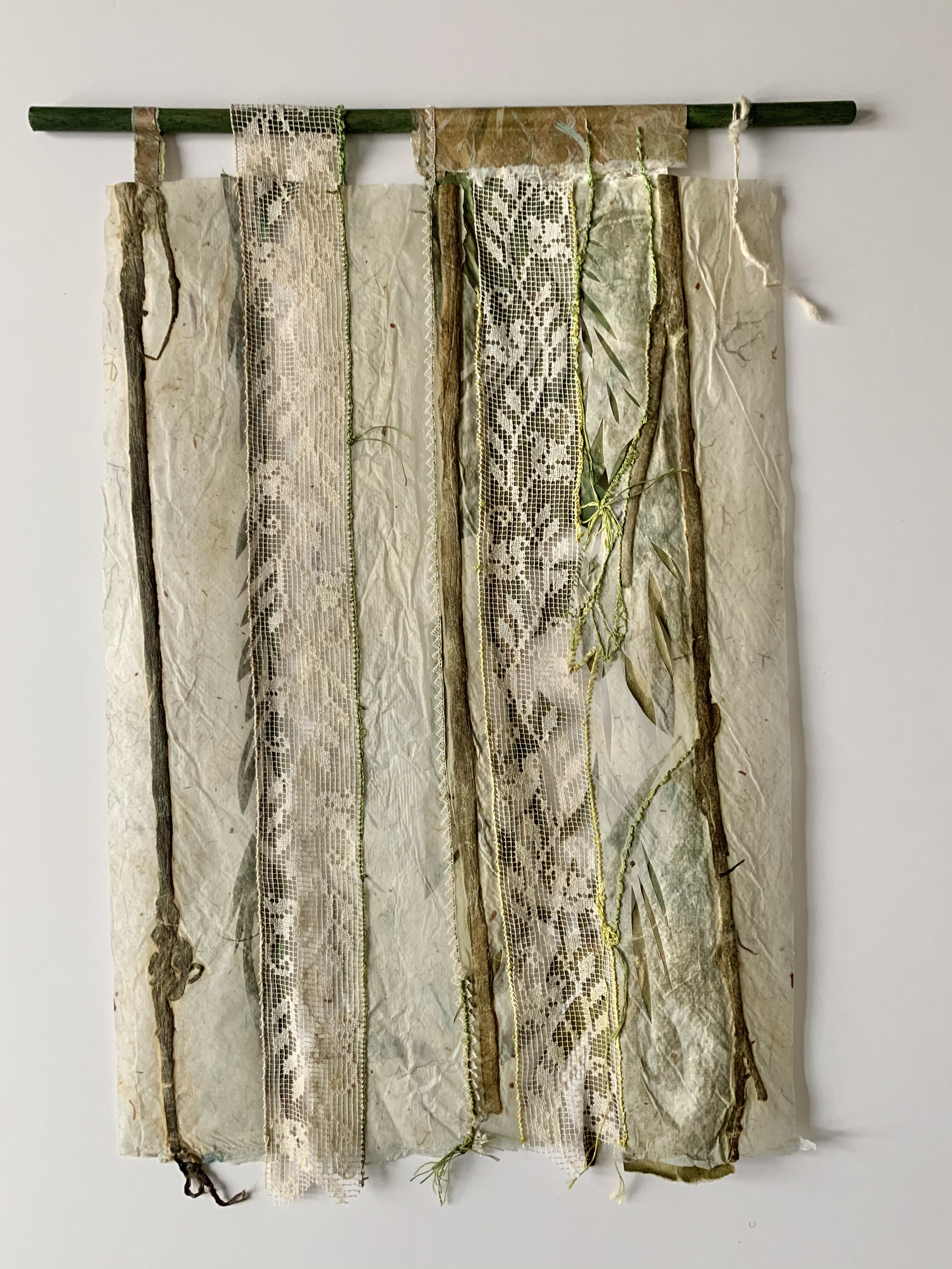 "Irish laced in koso fibers", 18" x 14 1/2", Irish lace and handmade paper